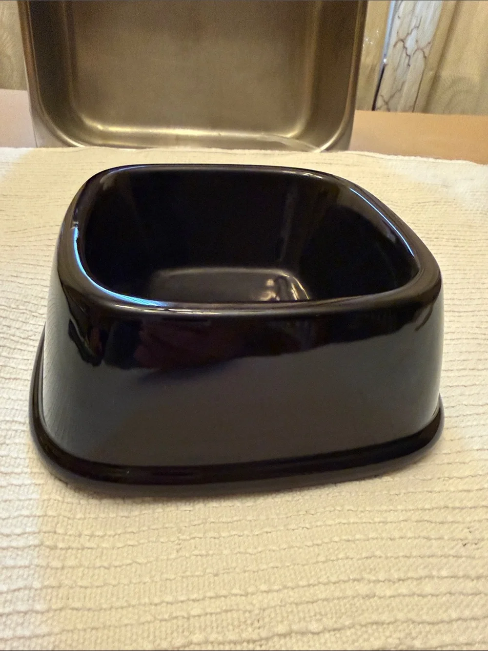 Black Ceramic Dog Bowl with White Bone Accent -cleaned and sanitized
